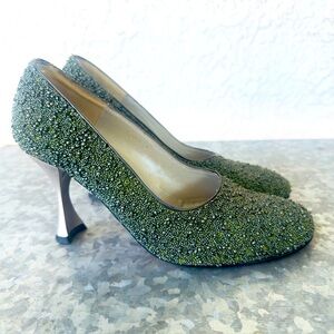 Beaded leather pumps womens pin up 38 | 7.5 Louis heel 3” Spain